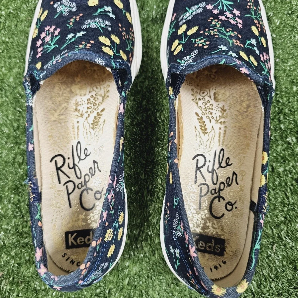 Keds x Rifle Paper Co Navy Floral Canvas Slip On Casual Sneakers Womens Size 8